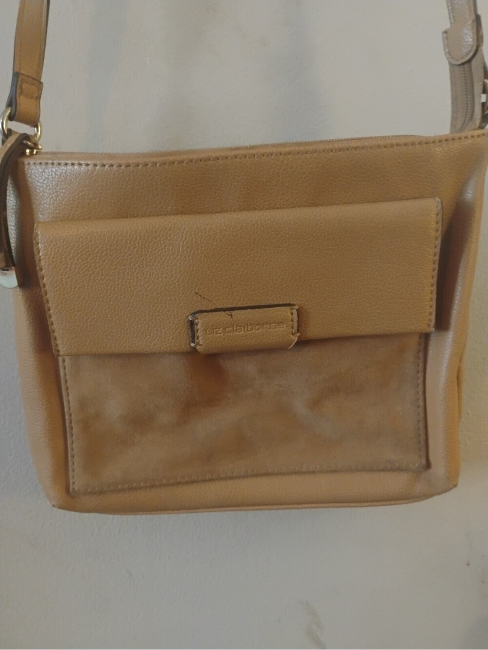 Liz Claiborne Tan Faux Leather & Suede Crossbody Bag Vintage Shoulder Purse